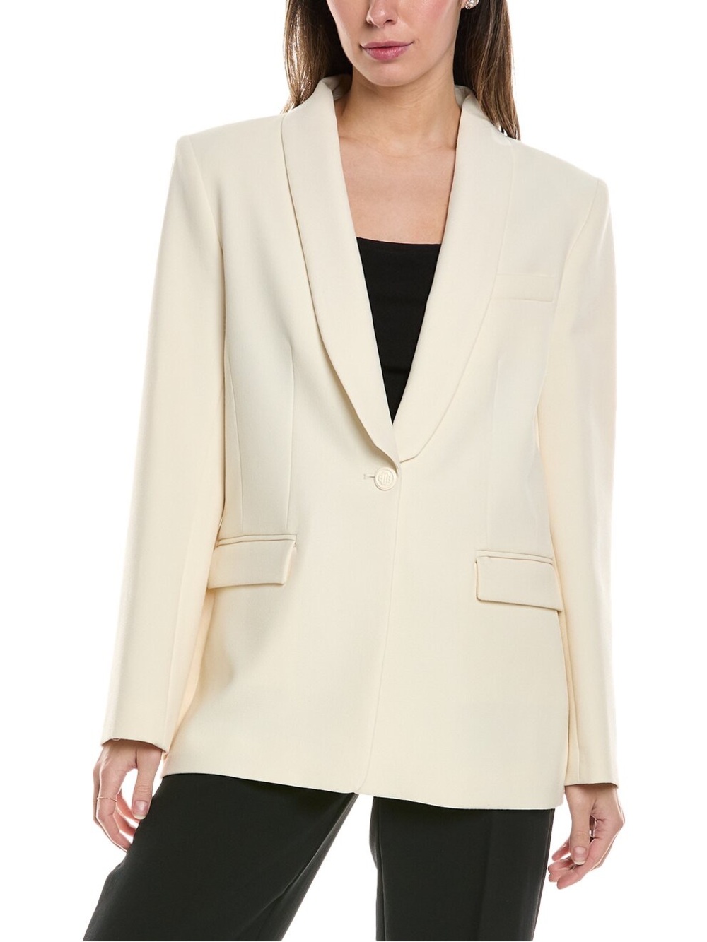 Maje Suit Blazer Ecru White Shawl Lapel Single Button Jacket Size 42/US XL